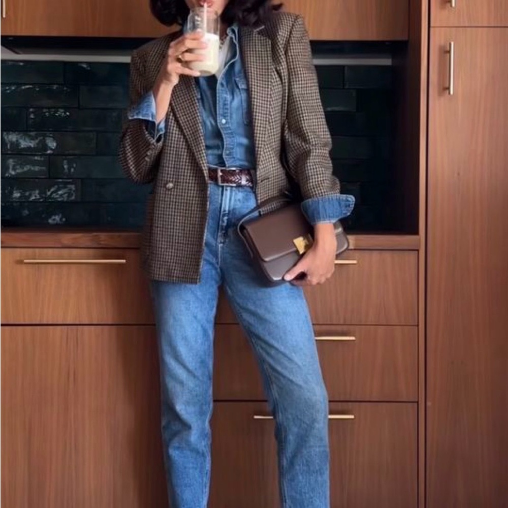 J. Crew Brown Checkered Blazer with Elbow Patches